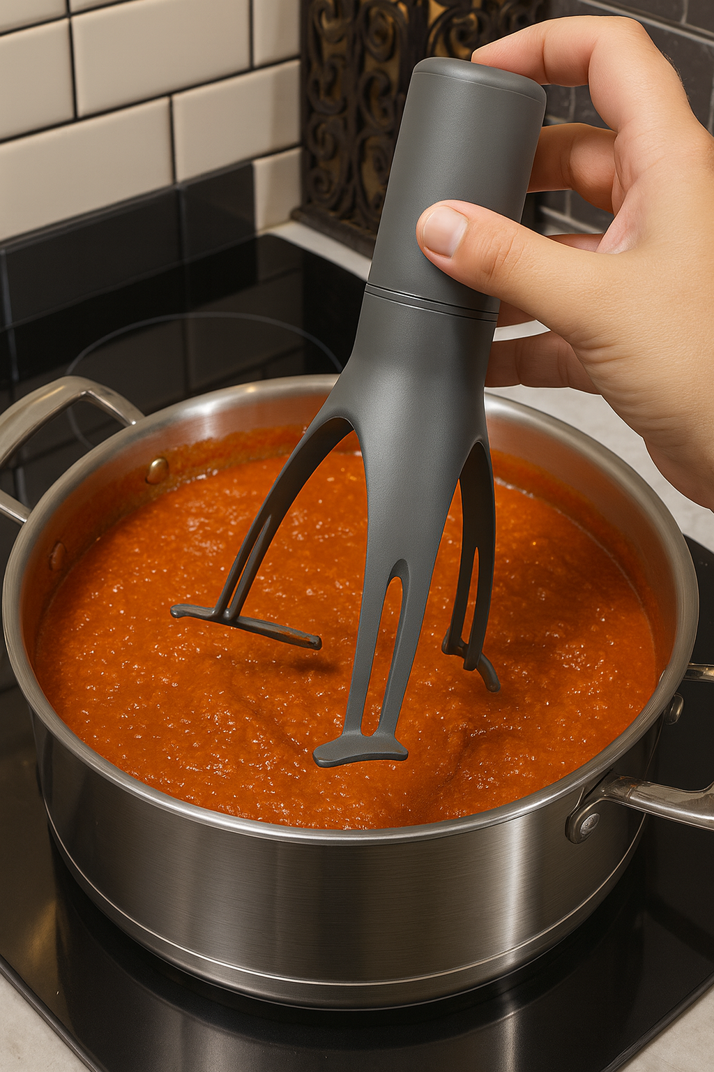 Automatyczne mieszadło do garnka – trójkątna ubijaczka na baterie