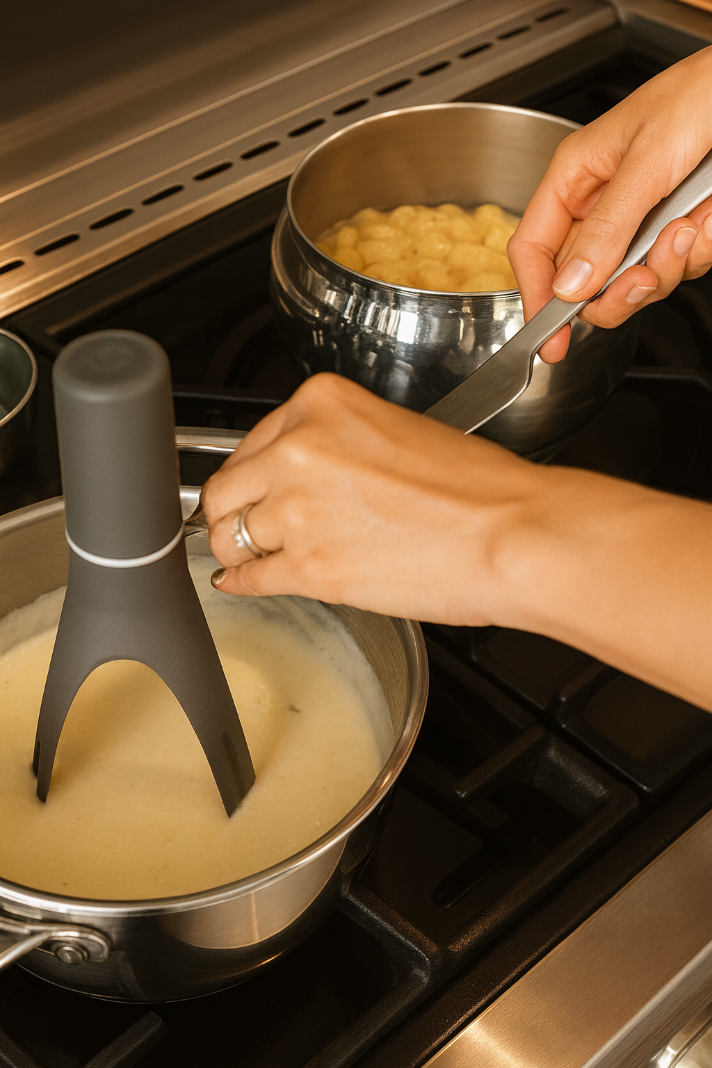 Automatyczne mieszadło do garnka – trójkątna ubijaczka na baterie